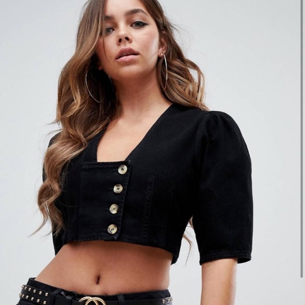 ASOS DESIGN Black Denim Crop Top 0
